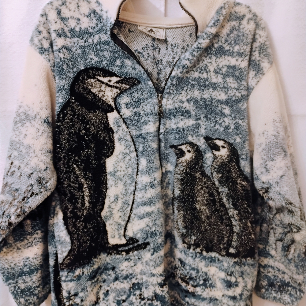 Black Mountain Vintage Penguin Print Fleece Teddy Jacket